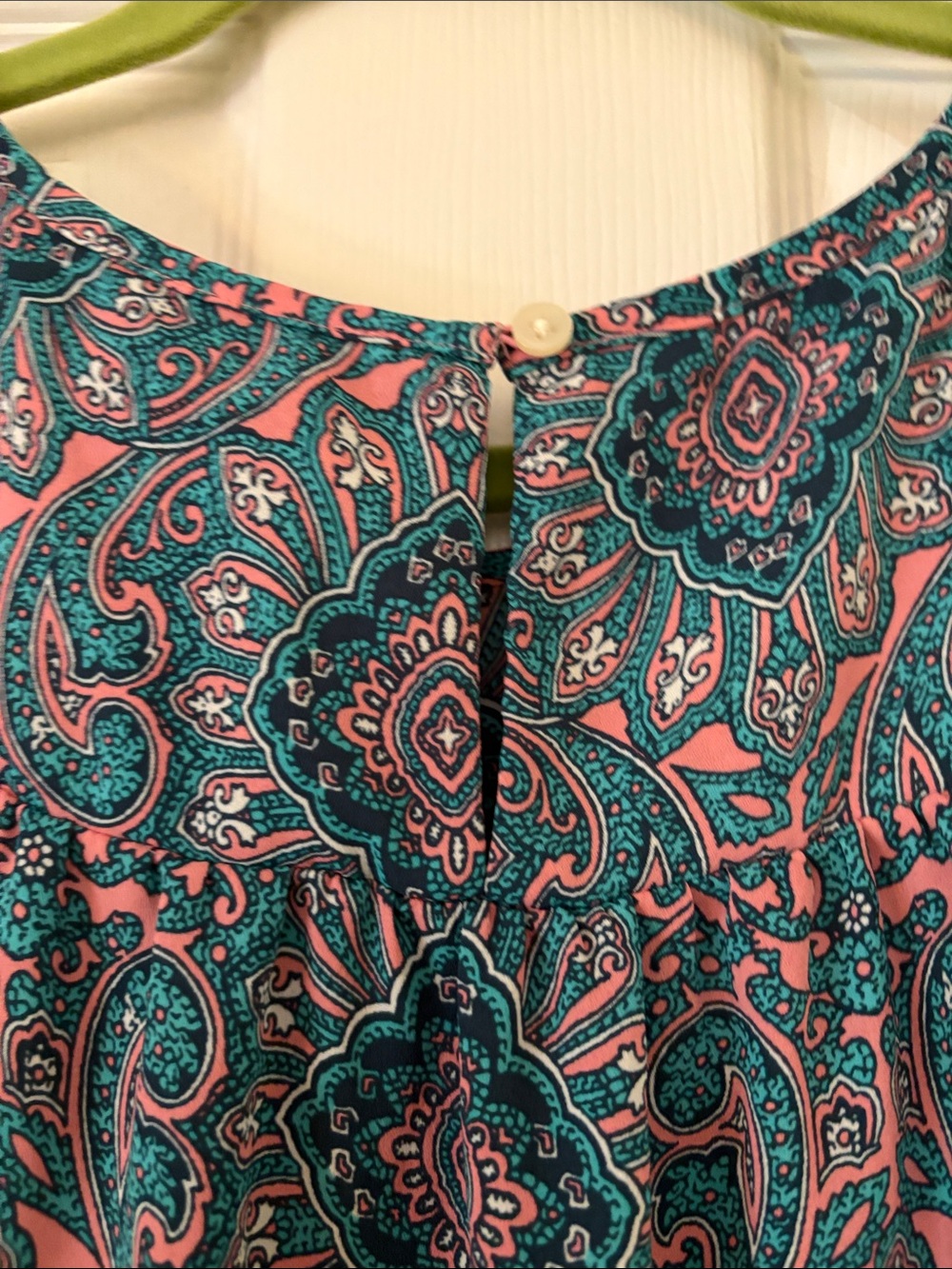 LOFT Teal and Pink Paisley Flutter-Sleeve Tank - Picture 3 of 11